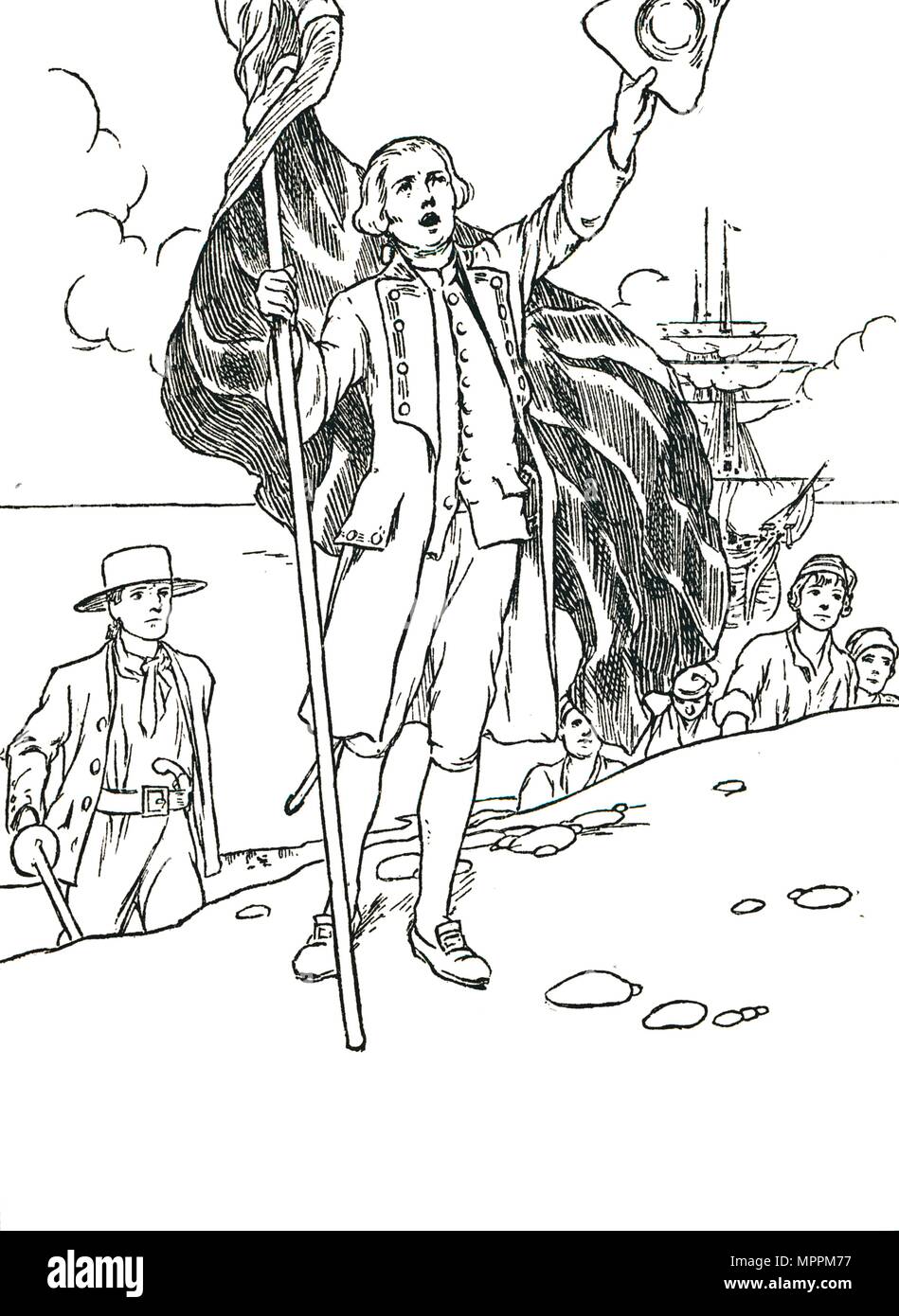 'Captain Cook Landung in Australien, 1912. Künstler: Charles Robinson. Stockfoto