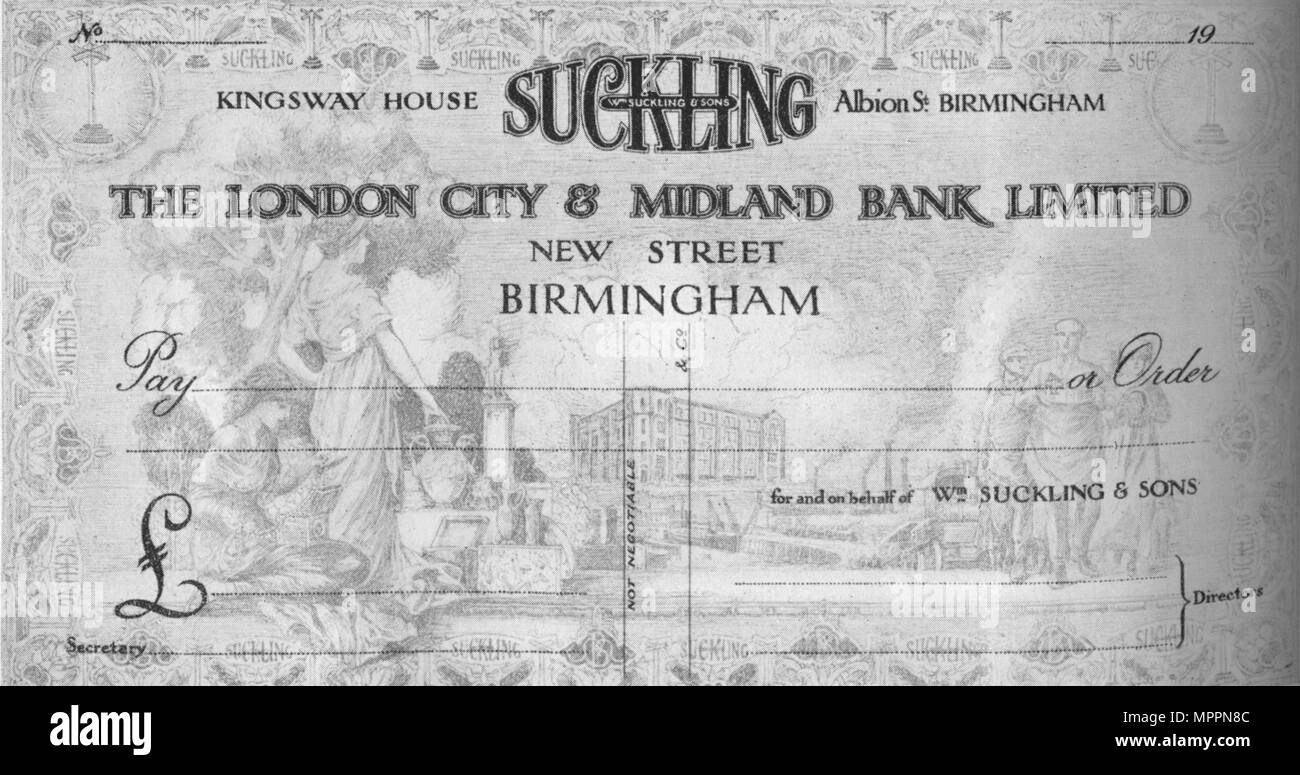 "Einen symbolischen Check Design", 1917. Artist: London City & Midland Bank. Stockfoto