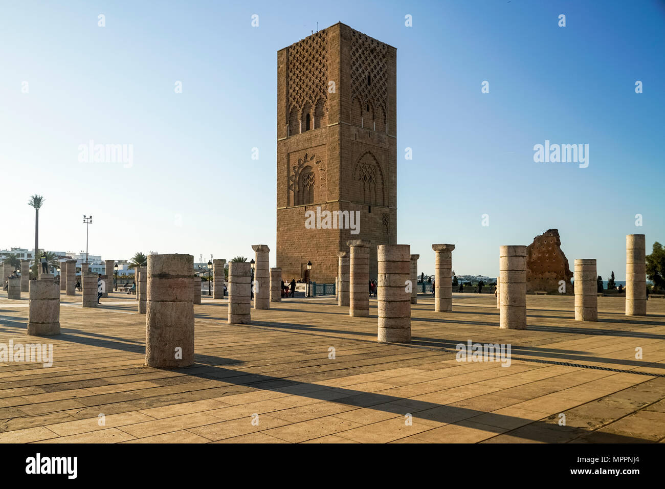 Marokko, Rabat, Blick auf die Hassan Turm Stockfoto