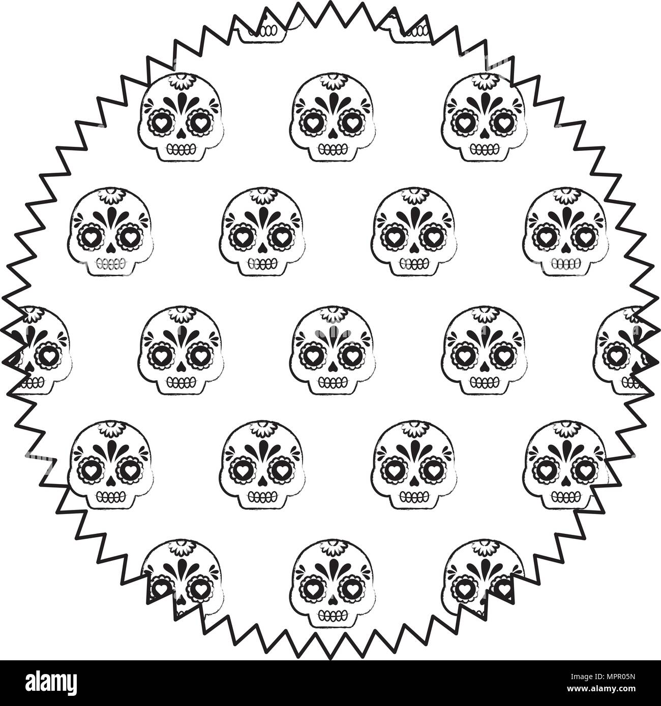 Siegel Stempel mit Zucker Schädel Muster auf weißem Hintergrund, Vector Illustration Stock Vektor