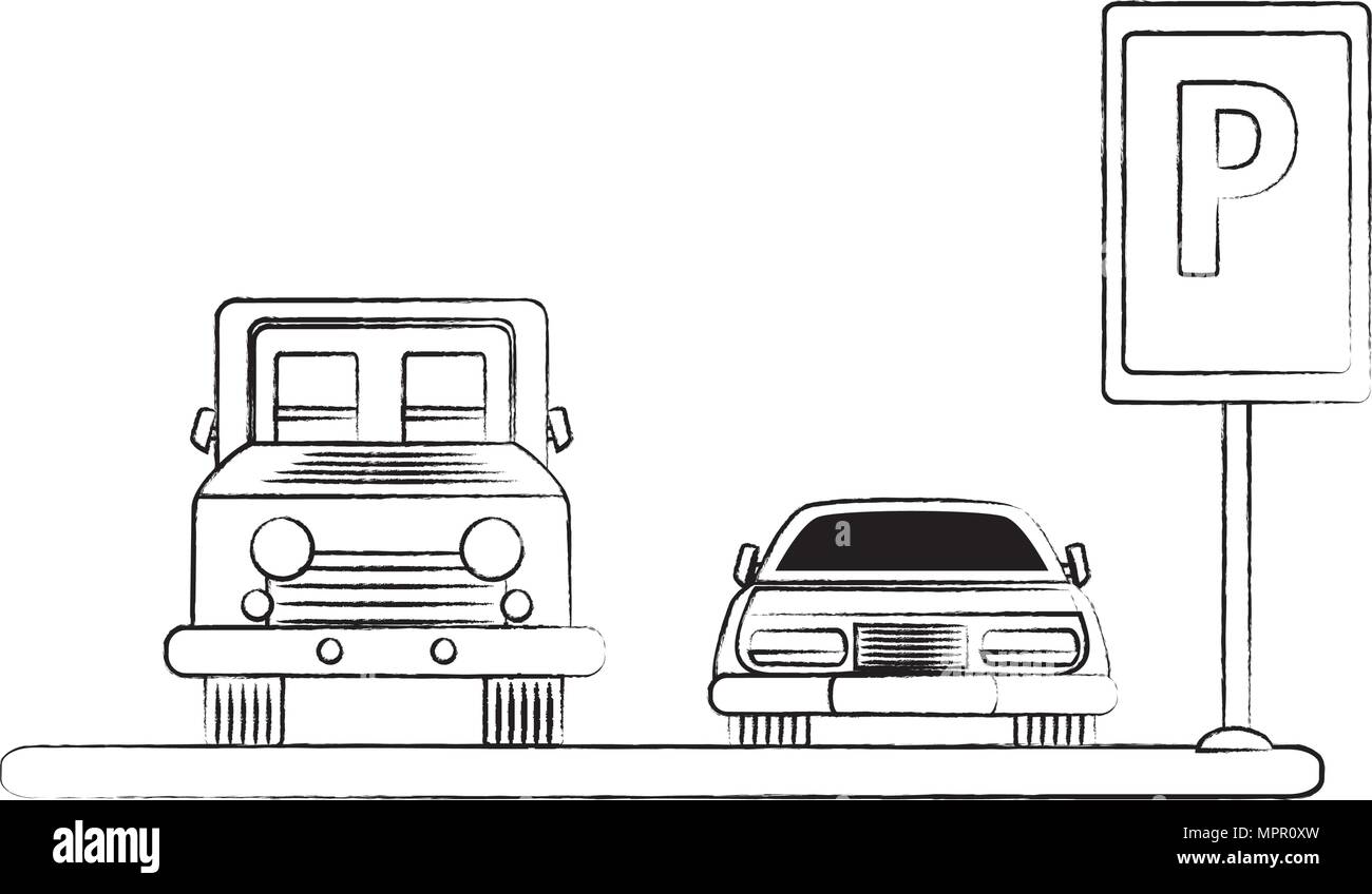 Geparkte Autos in der Parkzone auf weißem Hintergrund, Vector Illustration Stock Vektor