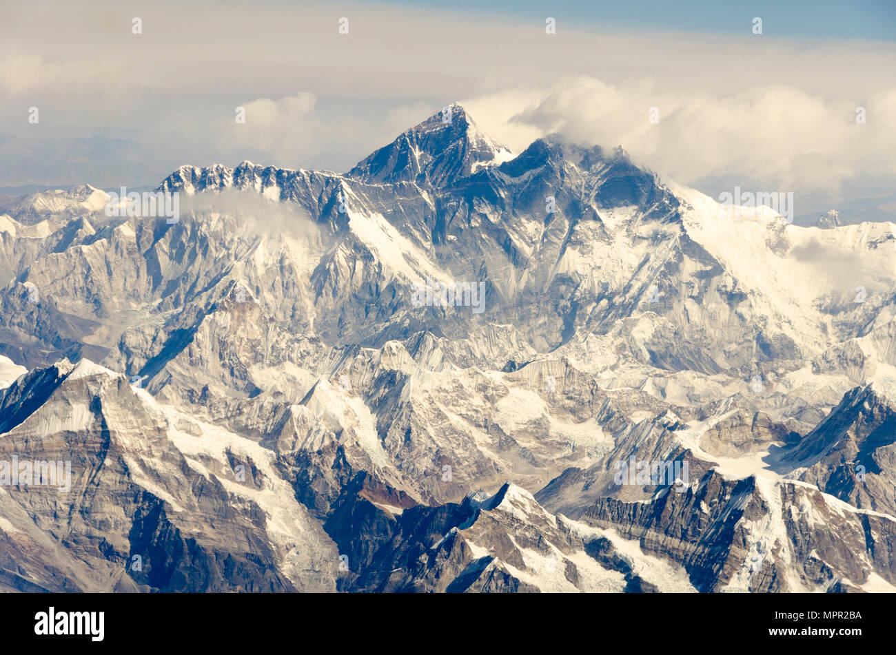 Die schneebedeckten Berge, den Mount Everest, den höchsten Berg der Welt, Himalaya, Nepal Stockfoto