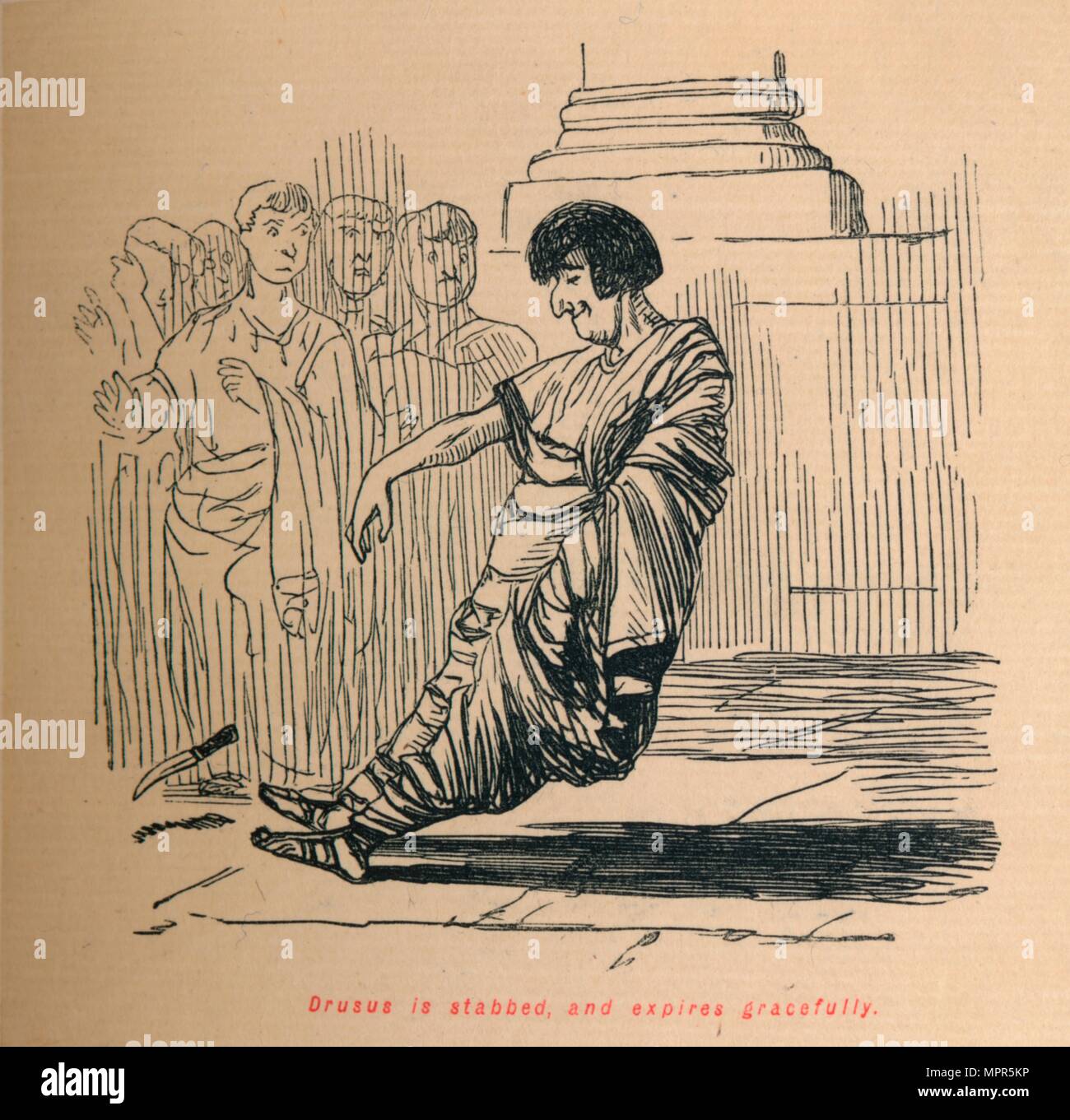 "Rusus wird erstochen, und verfällt anmutig", 1852. Artist: John Leech. Stockfoto