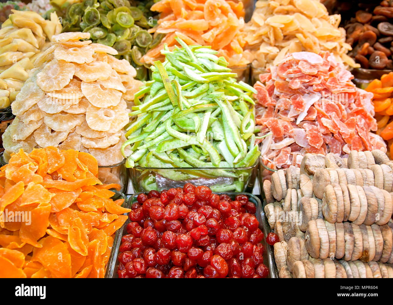 Getrocknete Früchte. Gewürzmarkt Istanbul Stockfoto