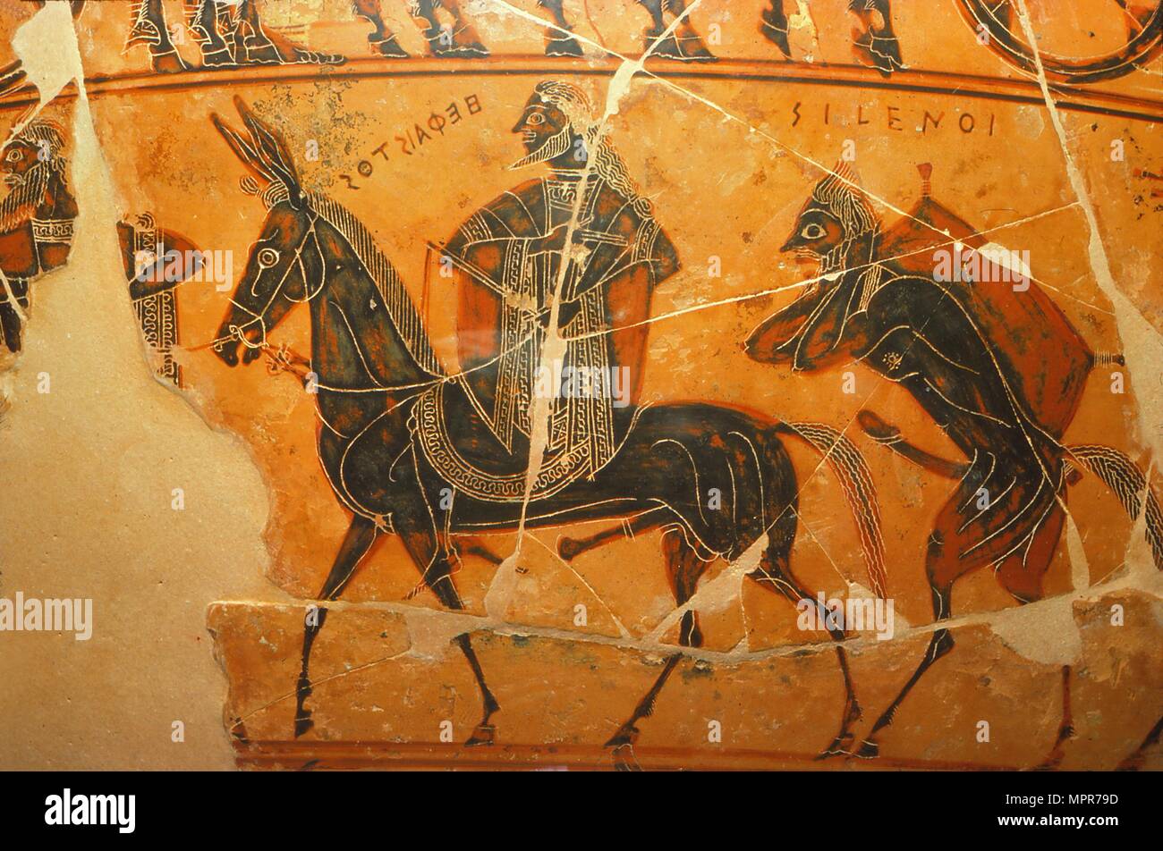 Detail von Francois Vase, Hephaistos, auf einem Maultier, gefolgt von Silen, c 6. Jahrhundert v. Chr.. Künstler: Ergotimos, Kleitias. Stockfoto