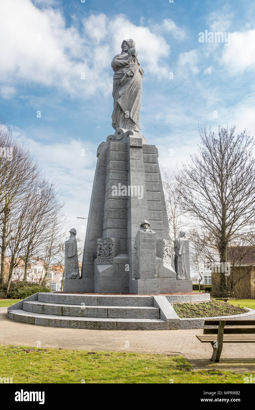 Yzer Denkmal, Erster Weltkrieg, erinnert an das Hochwasser 1914 der Front gegen die Deutschen Armee, Nieuwpoort, Westflandern Stockfoto