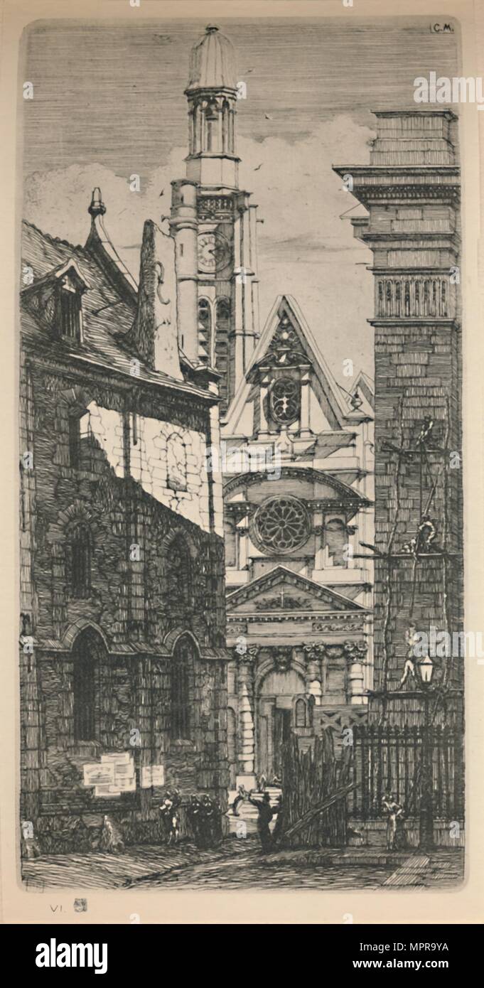 'Saint-Etienne-Du-Mont (5., 9 3/4 x 5 1/8 Zoll)", 1852, (1927). Künstler: Charles Meryon. Stockfoto