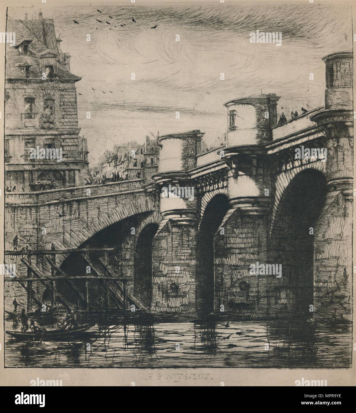 'Le Pont-Neuf (8., 7 3/16 x 7 1/4 Zoll)", 1853, (1927). Künstler: Charles Meryon. Stockfoto