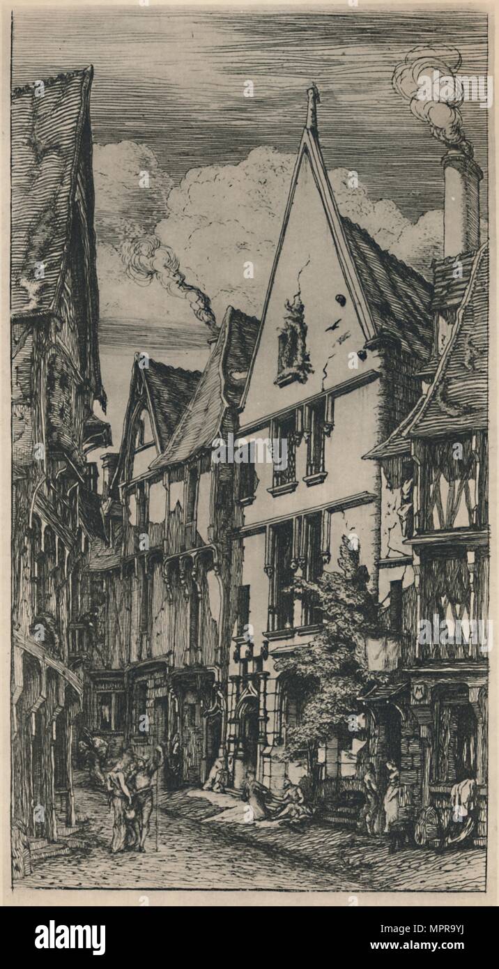 "Rue Des Toiles ein Bourges (5., 8 1/2 x 4 3/4 Zoll)", 1853, (1927). Künstler: Charles Meryon. Stockfoto