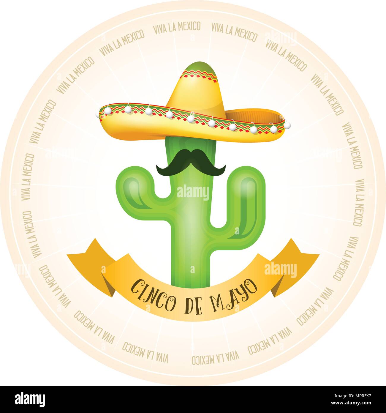 Mexikanische Poster - Cactus mit Schnurrbart in Sombrero Stock Vektor