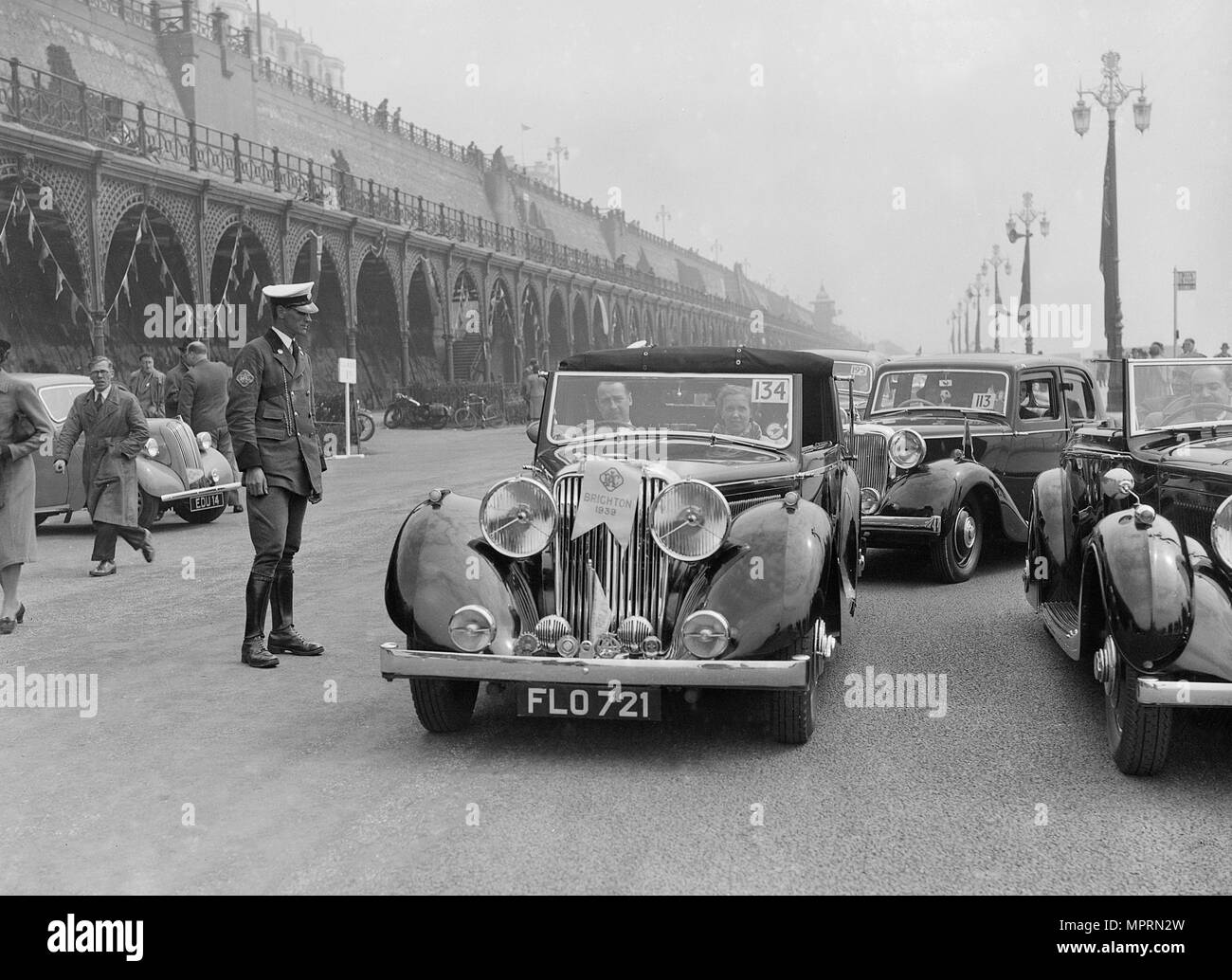 Jaguar SS von TH Bridgewater am RAC Rallye, Brighton, Sussex, 1939. Artist: Bill Brunell. Stockfoto