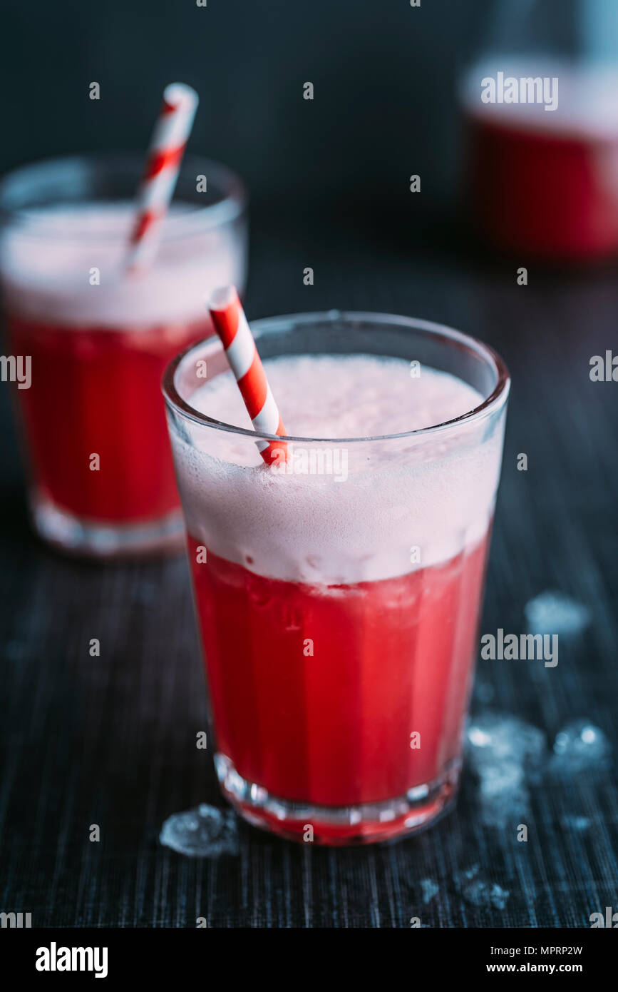 Getränk: Switchel, trinken mit Ingwer, Apfelessig, Kokosnuss Wasser, Preiselbeersaft, Zitrone, cruched Eis, Honig Stockfoto