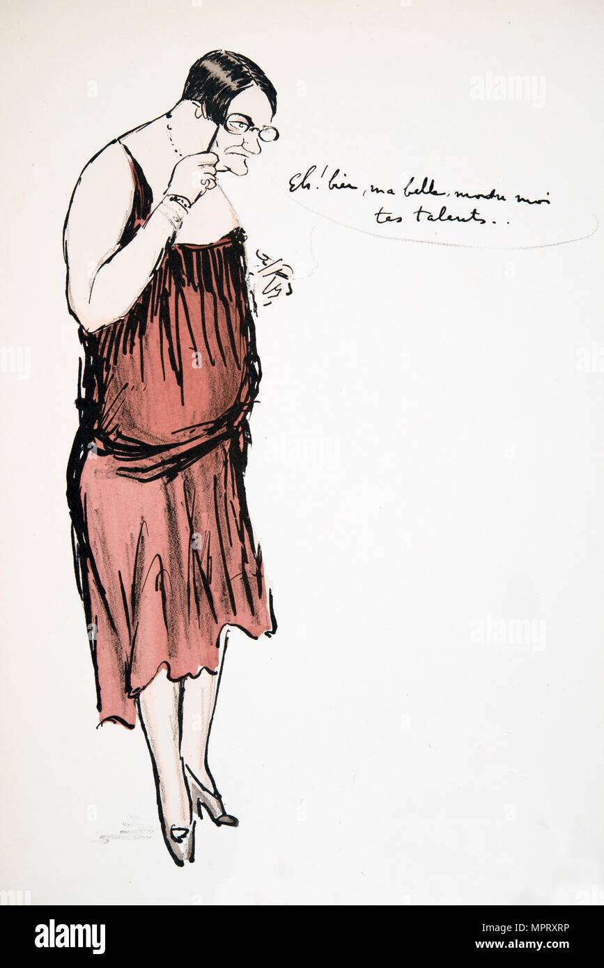 Transvestit im roten Kleid mit Pince-Nez, von 'Weiß' Pub aufsitzt. 1927. Stockfoto