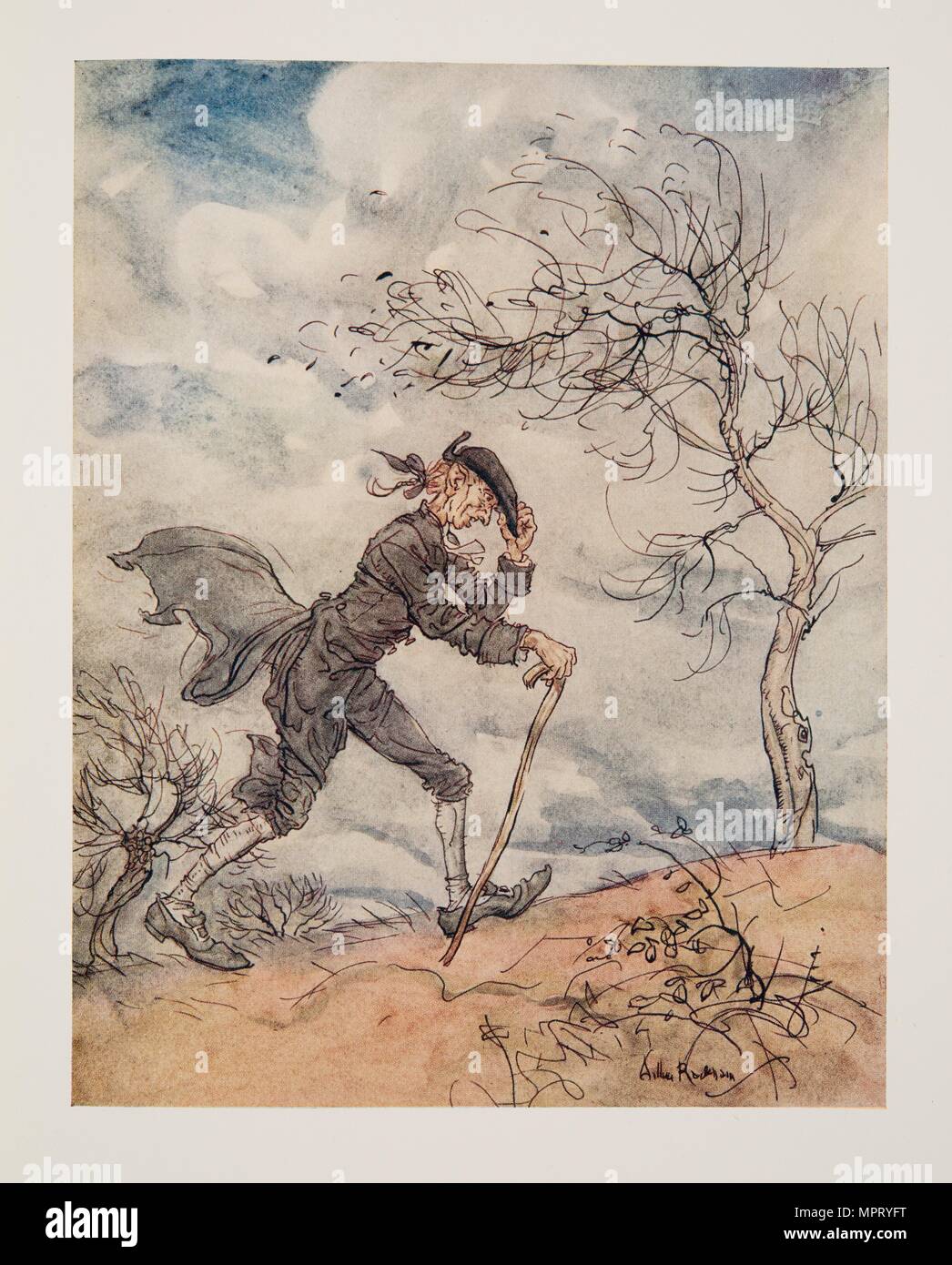 Schreiten über das Profil des Hügels an einem windigen Tag.., aus der Legende von Sleepy Hollow, 1928. Stockfoto