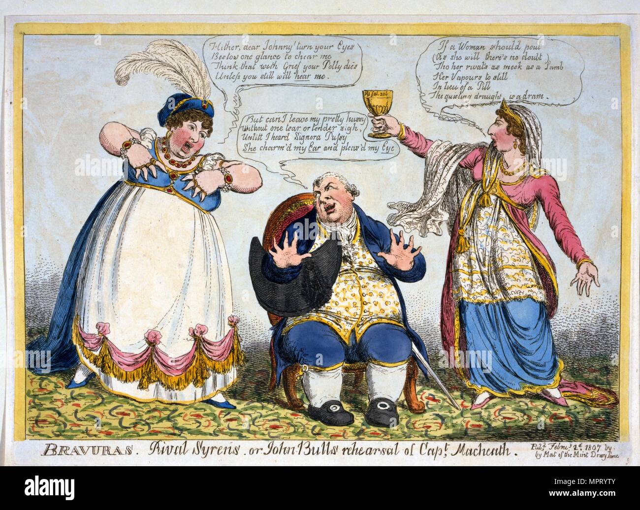 Bravuras. Rivalisierende Syrens oder John Bull's Probe von Kapitän Macheath, 1807. Stockfoto