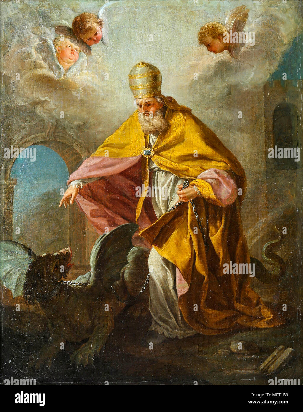 Papst Sylvester ich Slaying ein Drache, aus dem 18. Jahrhundert. Stockfoto