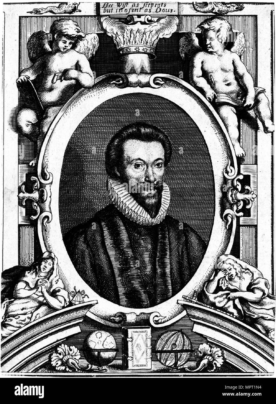 Portrait der Dichter John Donne (1572-1631). Der Titel Seite 80 von Donne Predigten, 1640. Stockfoto