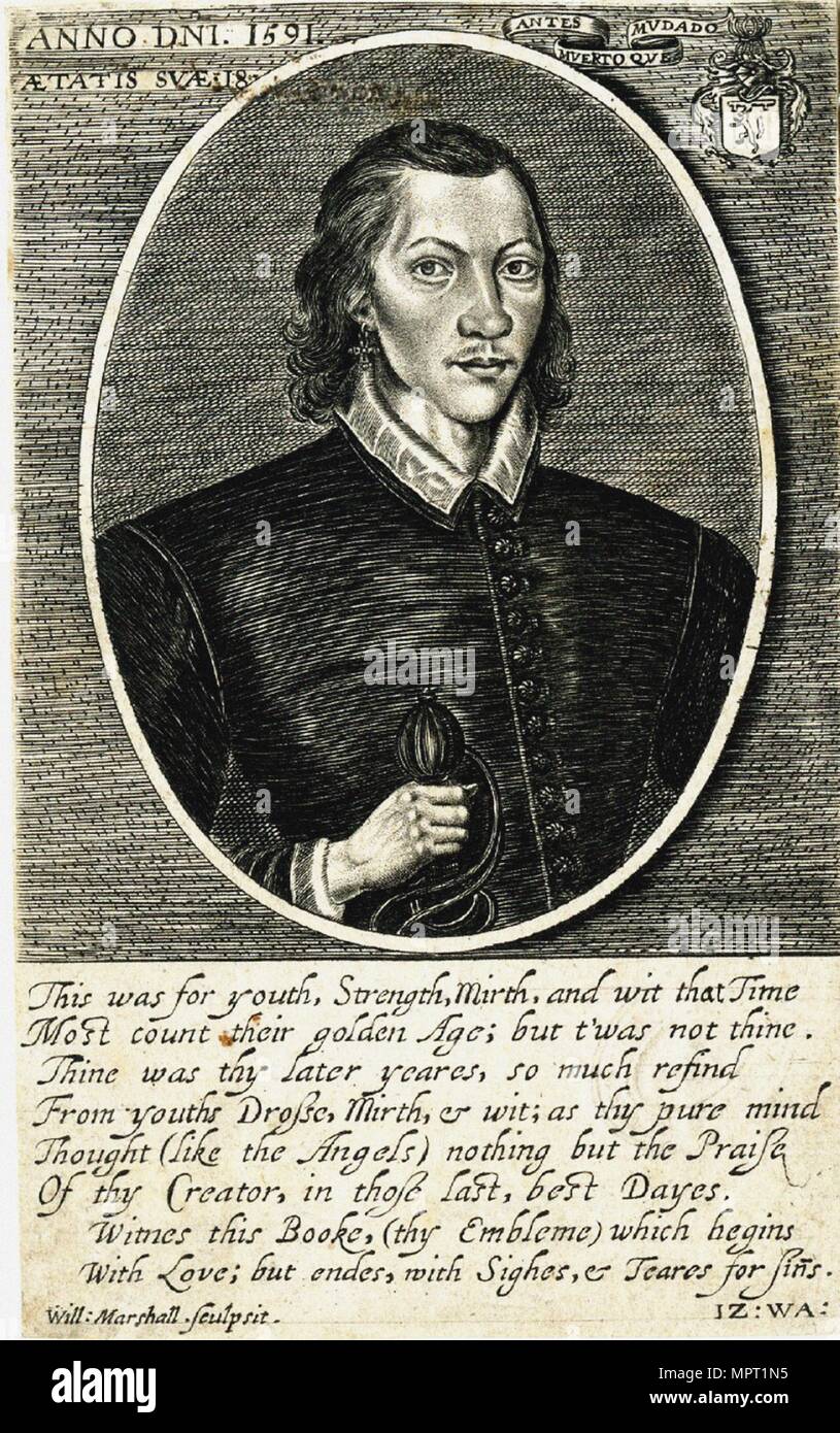 Portrait der Dichter John Donne (1572-1631) im Alter von 18 Jahren, 1591. Stockfoto