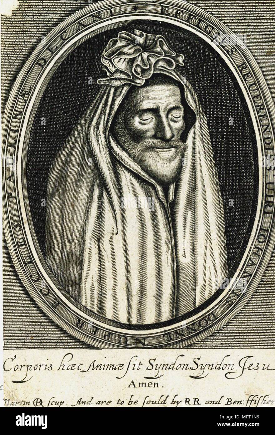 Portrait der Dichter John Donne (1572-1631), Frontispiz des Todes Duell, 1633. Stockfoto