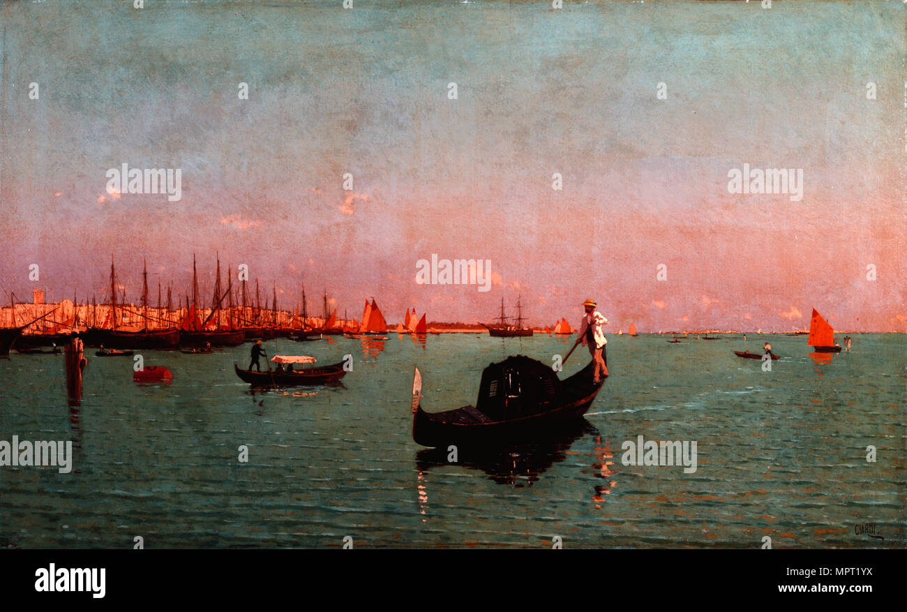Gondel in die Lagune, 1881. Stockfoto