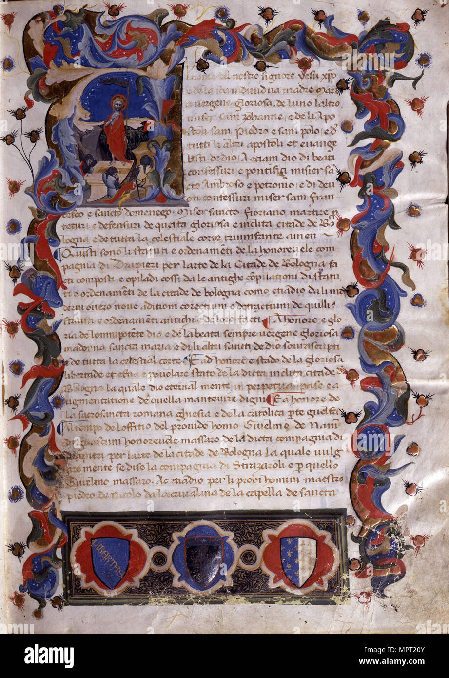 Abbildung von Statuti della Società dei Drappieri, 1407. Stockfoto