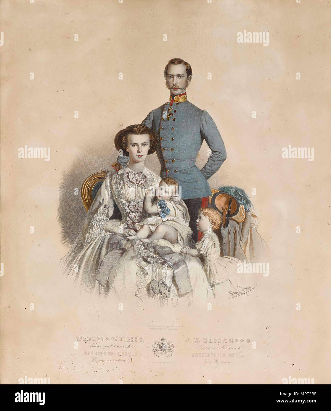 Franz Joseph I und Elisabeth von Österreich mit Kindern, Gisela und Rudolf. Stockfoto Franz Joseph I und Elisabeth von Österreich mit Kindern, Gisela und Rudolf. Stockfoto