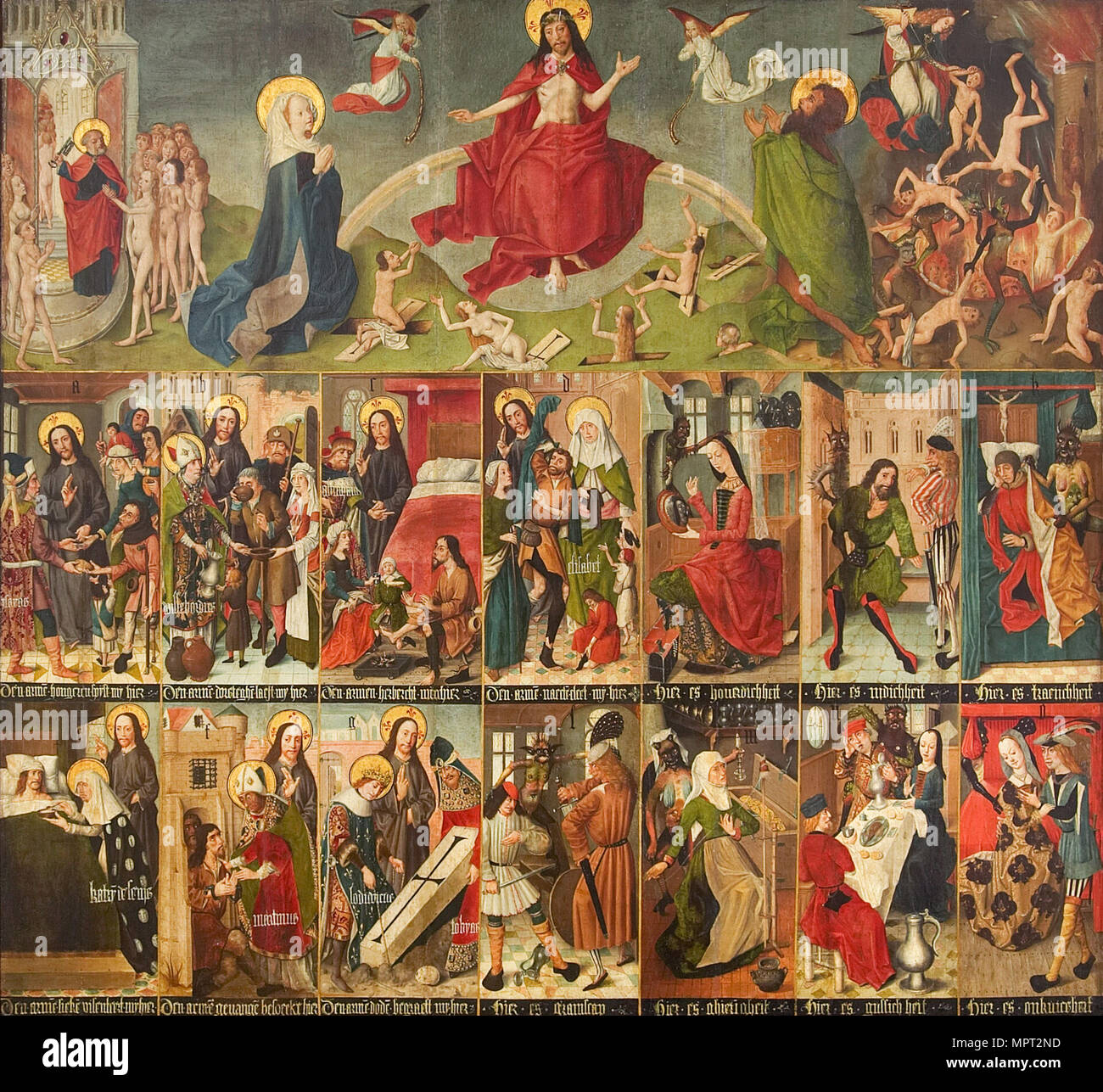 Letzte Urteil, die Sieben Werke der Barmherzigkeit und Die sieben Todsünden, C. 1490-1499. Stockfoto