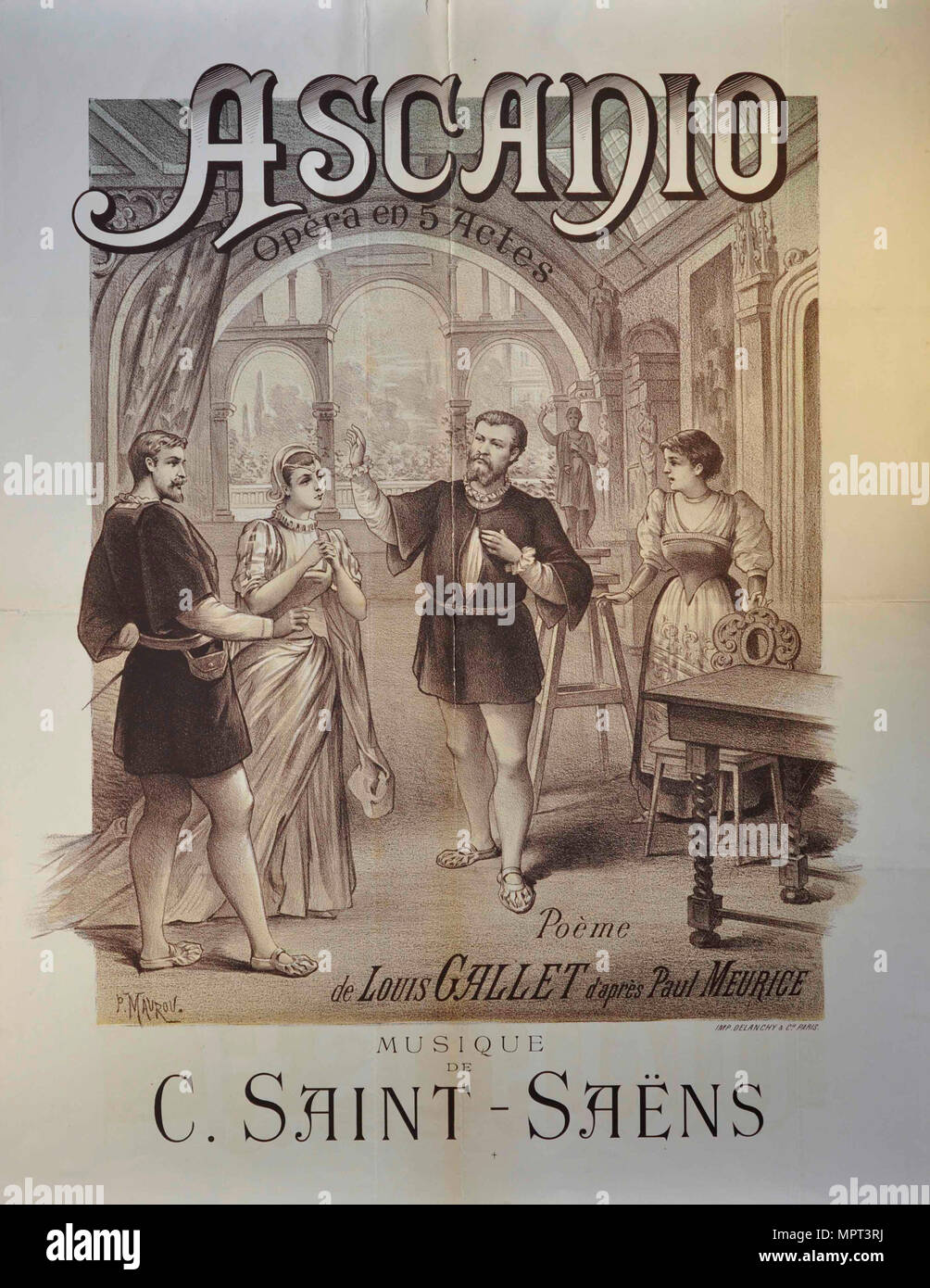 Plakat für die Oper Ascanio von Camille Saint-Saëns, 1890. Stockfoto