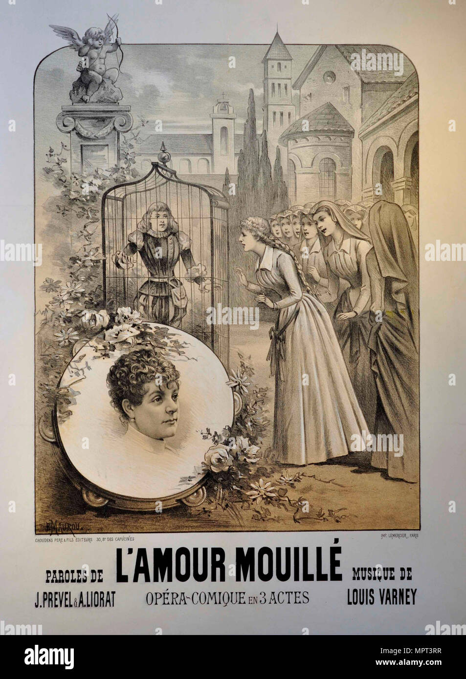 Plakat für die Operette L'amour mouillé von Louis Varney, 1887. Stockfoto