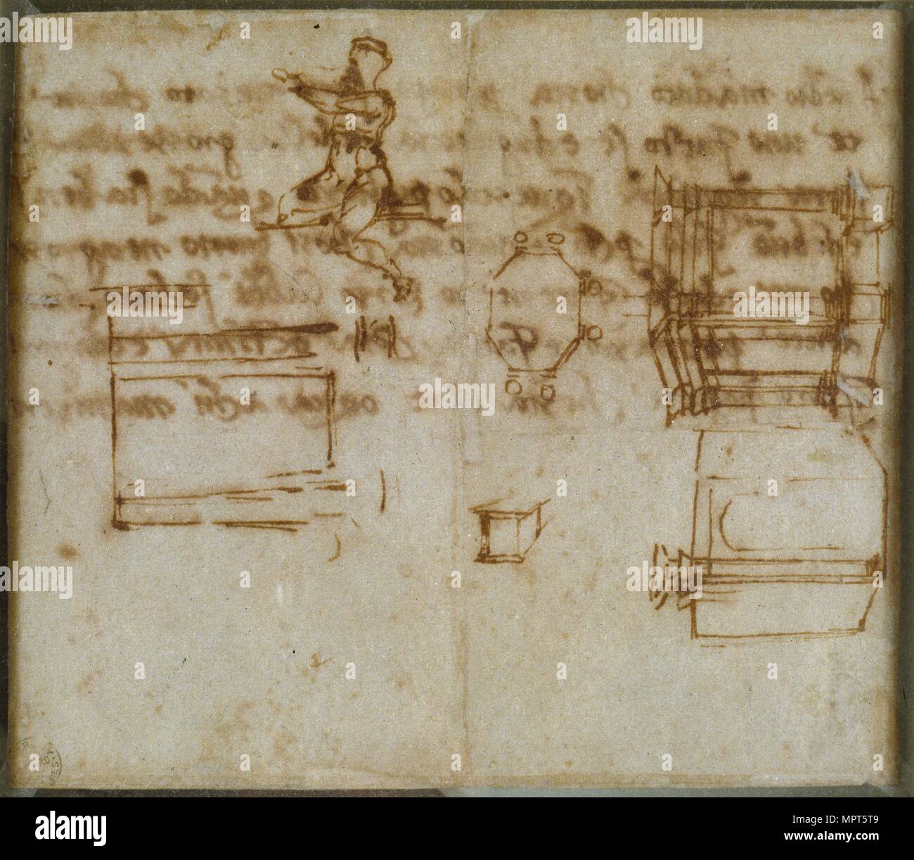 Leichte Skizzen von Architektur und eine kleine Abbildung Studie, Ende 15./Anfang des 16. Jahrhunderts. Künstler: Michelangelo Buonarroti. Stockfoto