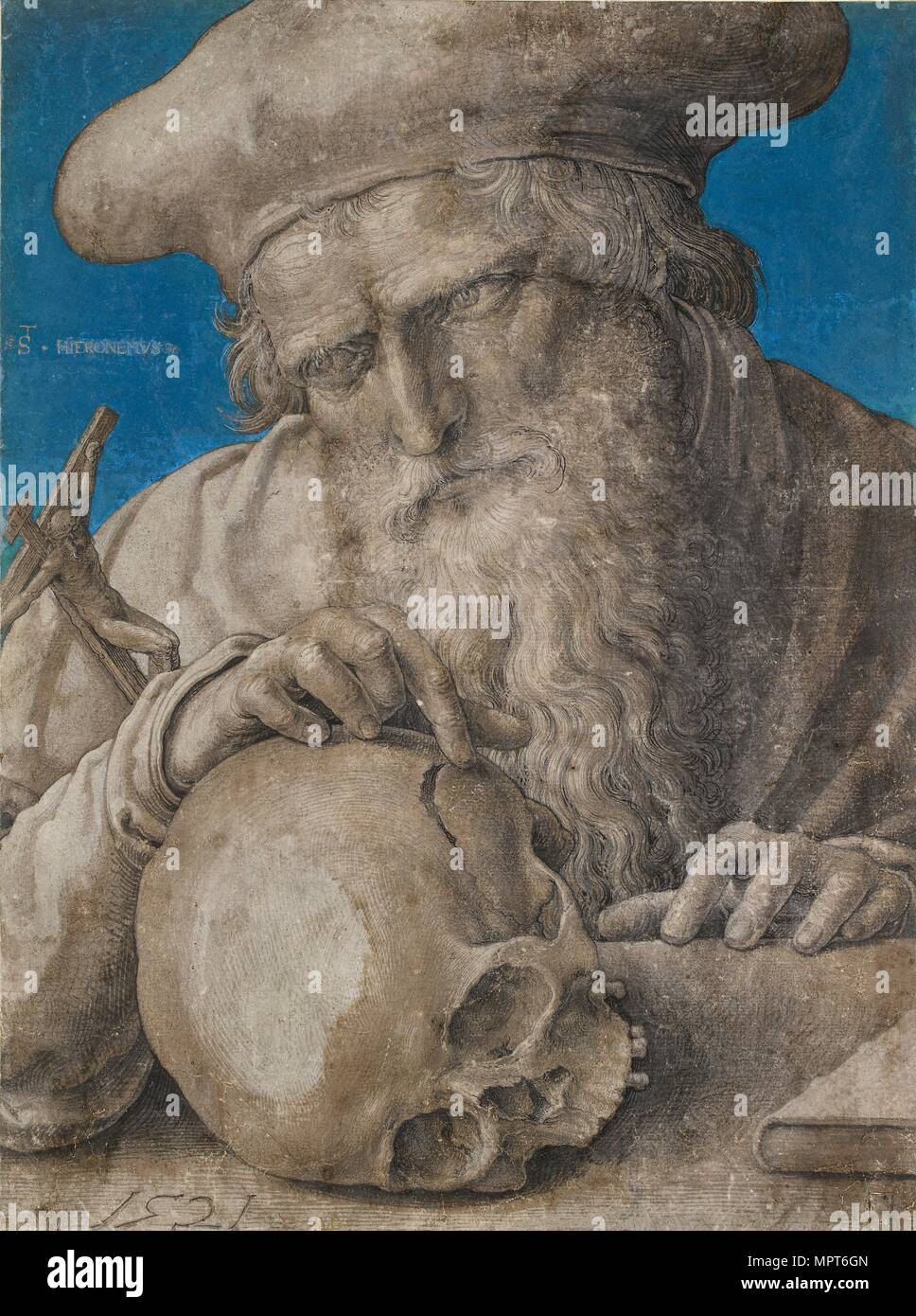 Der hl. Hieronymus, 1521. Artist: Lucas van Leyden. Stockfoto