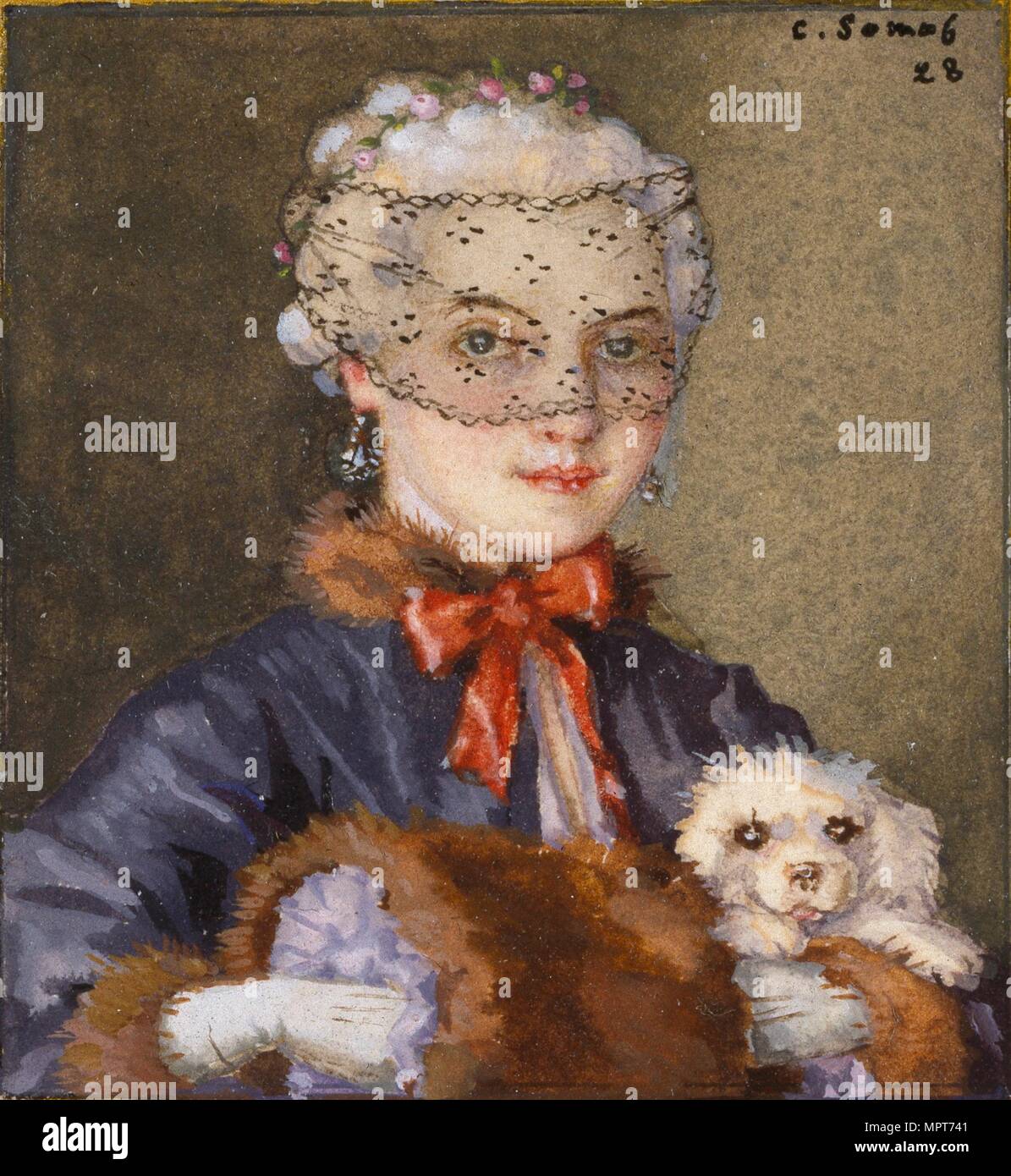 Dame mit Hund, 1928. Artist: Konstantin Somov. Stockfoto