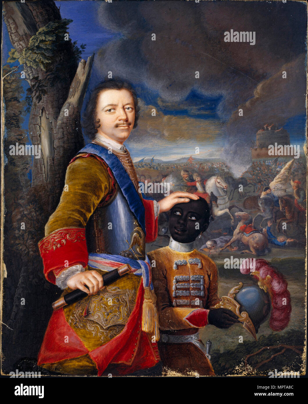 Peter der Große mit seinem Seite Abraham Hannibal, ca 1720. Stockfoto