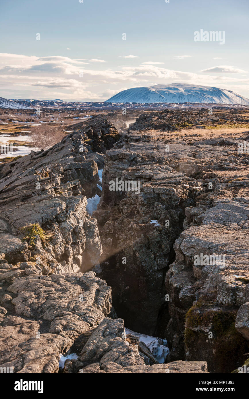 Continental Kluft zwischen der nordamerikanischen und der eurasischen Platte, Mittelatlantischen Rücken, Rift Valley, Silfra Riss, Krafla Stockfoto