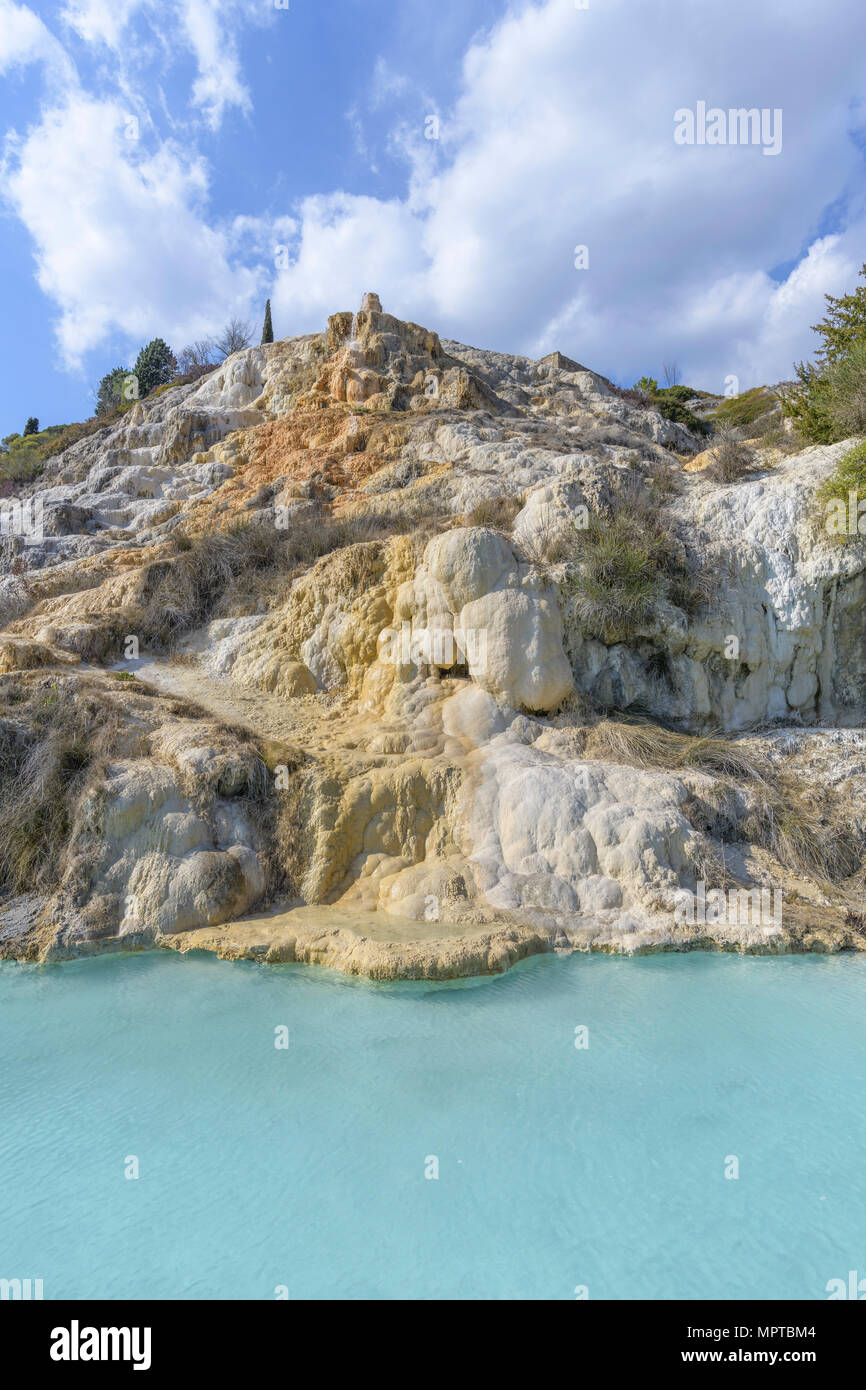 Kalk, Travertin Terrassen und Pools, Bagno Vignoni Thermalquelle, Toskana, Italien Stockfoto