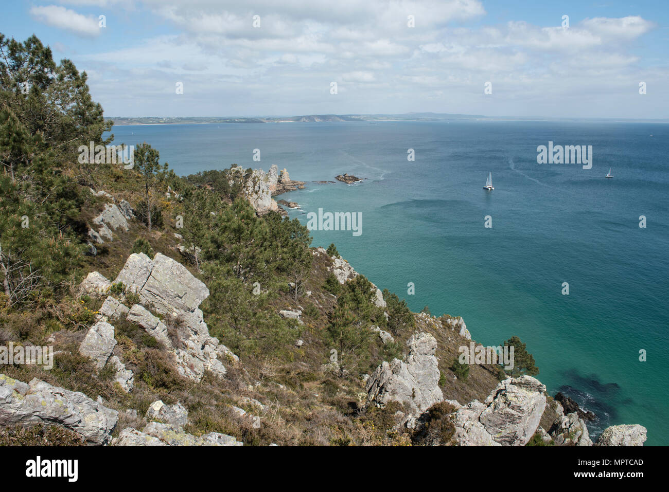 Plage de l'Ile Vierge Strand, Pointe de Saint-Hernot, Halbinsel Crozon, Finistère, Bretagne, Frankreich. Stockfoto