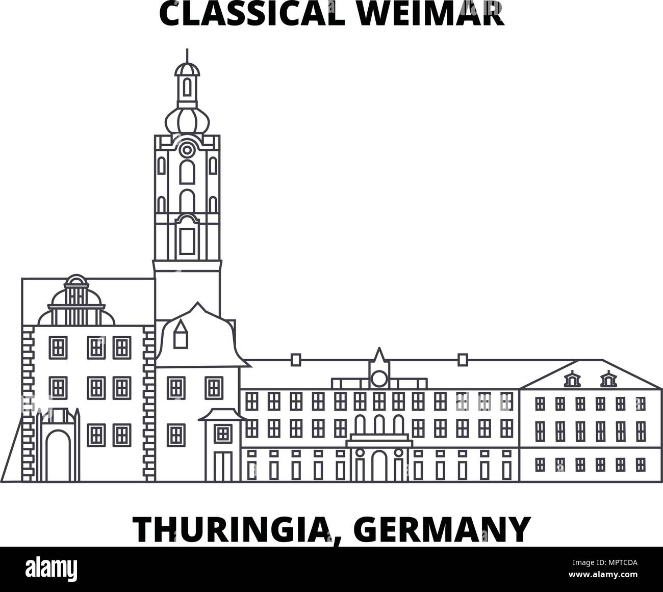 Das klassische Weimar, Thüringen, Deutschland Symbol Leitung Konzept. Das klassische Weimar, Thüringen, Deutschland linearvektor Zeichen, Symbol, Abbildung. Stock Vektor