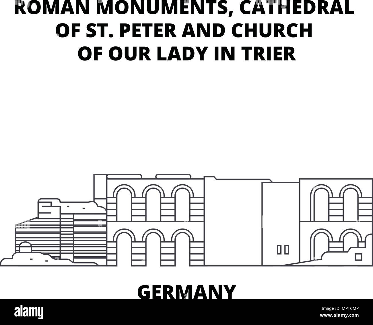 Deutschland, Dom St. Peter und die Liebfrauenkirche in Trier Symbol Leitung Konzept. Deutschland, Dom St. Peter und die Liebfrauenkirche in Trier linearvektor Zeichen, Symbol, Abbildung. Stock Vektor