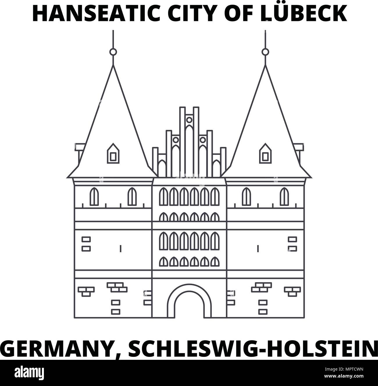 Deutschland, Schleswig-Holstein, Hansestadt Lübeck Symbol Leitung Konzept. Deutschland, Schleswig-Holstein, Hansestadt Lübeck linearvektor Zeichen, Symbol, Abbildung. Stock Vektor