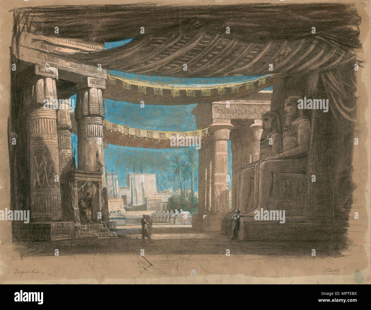 Bühnenbild für die Oper Aida von Giuseppe Verdi, Théâtre de l'Opéra, Kairo, 24.12.1871, 1871. Stockfoto