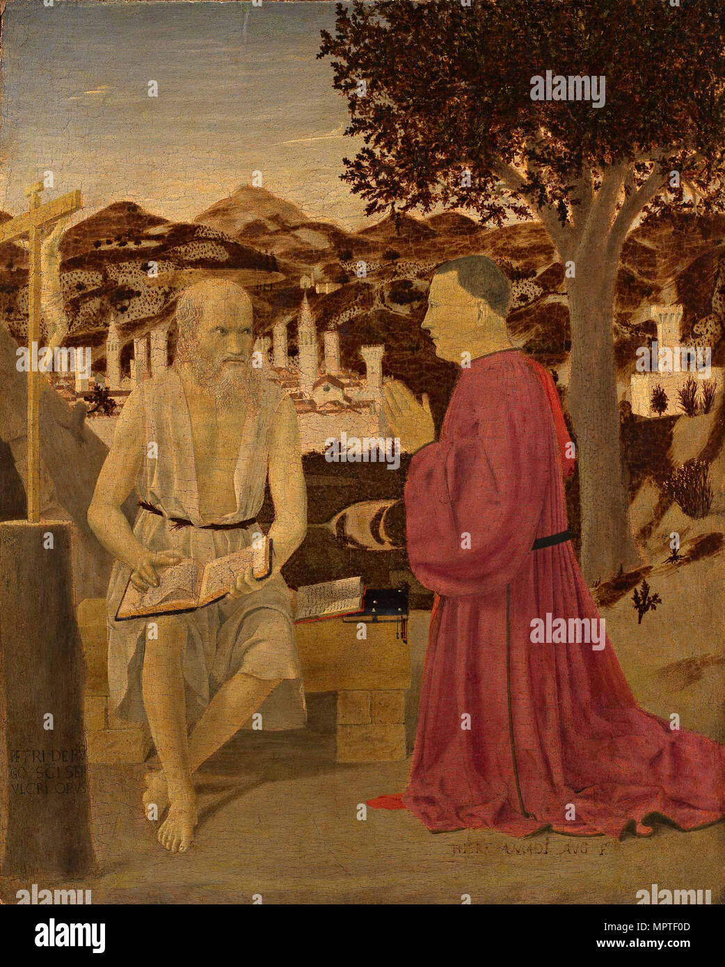 Der heilige Hieronymus und einem Spender, 1451. Stockfoto