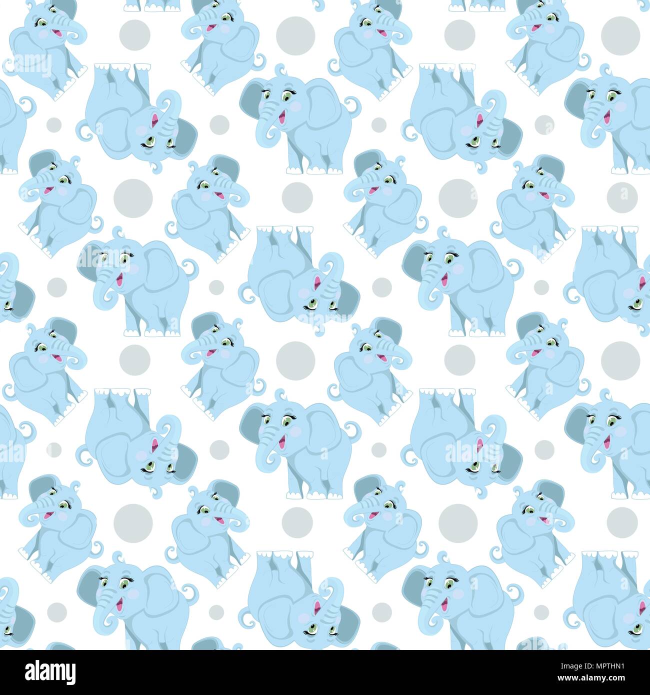 Elefant Muster. Vektor cute nahtlose Kind Hintergrund mit blauer Elefant und Polka Dots auf einem weißen Hintergrund. Stock Vektor