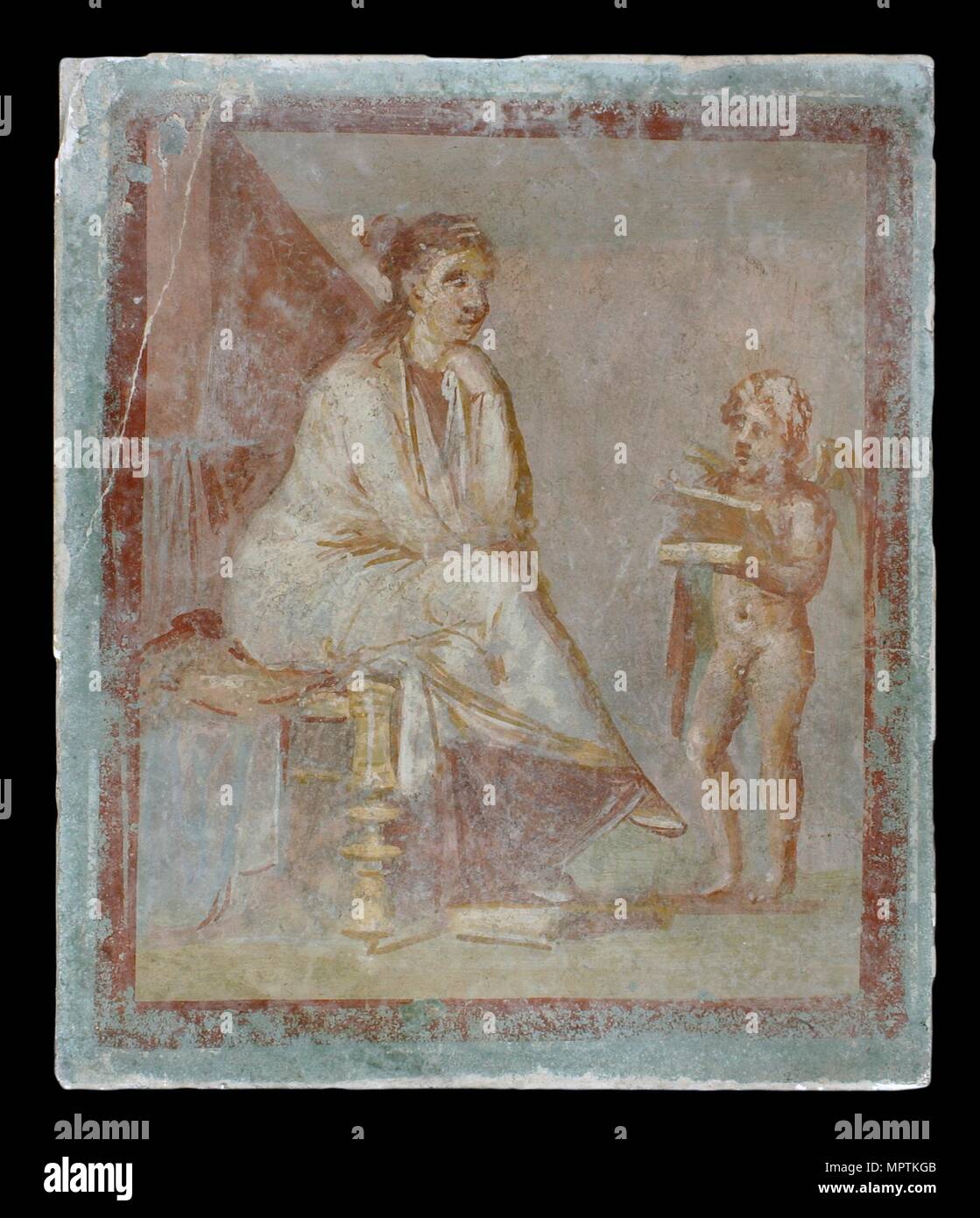 Gerahmte Vignette in Fresko malte auf einer grünen Wand, 65-75. Artist: Unbekannt. Stockfoto