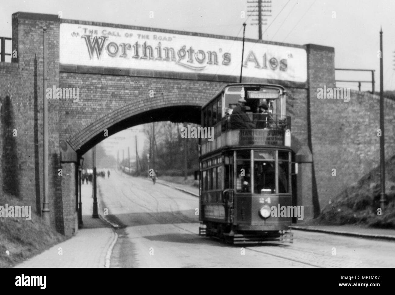 Walsall Corporation Straßenbahn auf dem Lichfield Rd, Walsall, West Midlands, Großbritannien 1928 Stockfoto