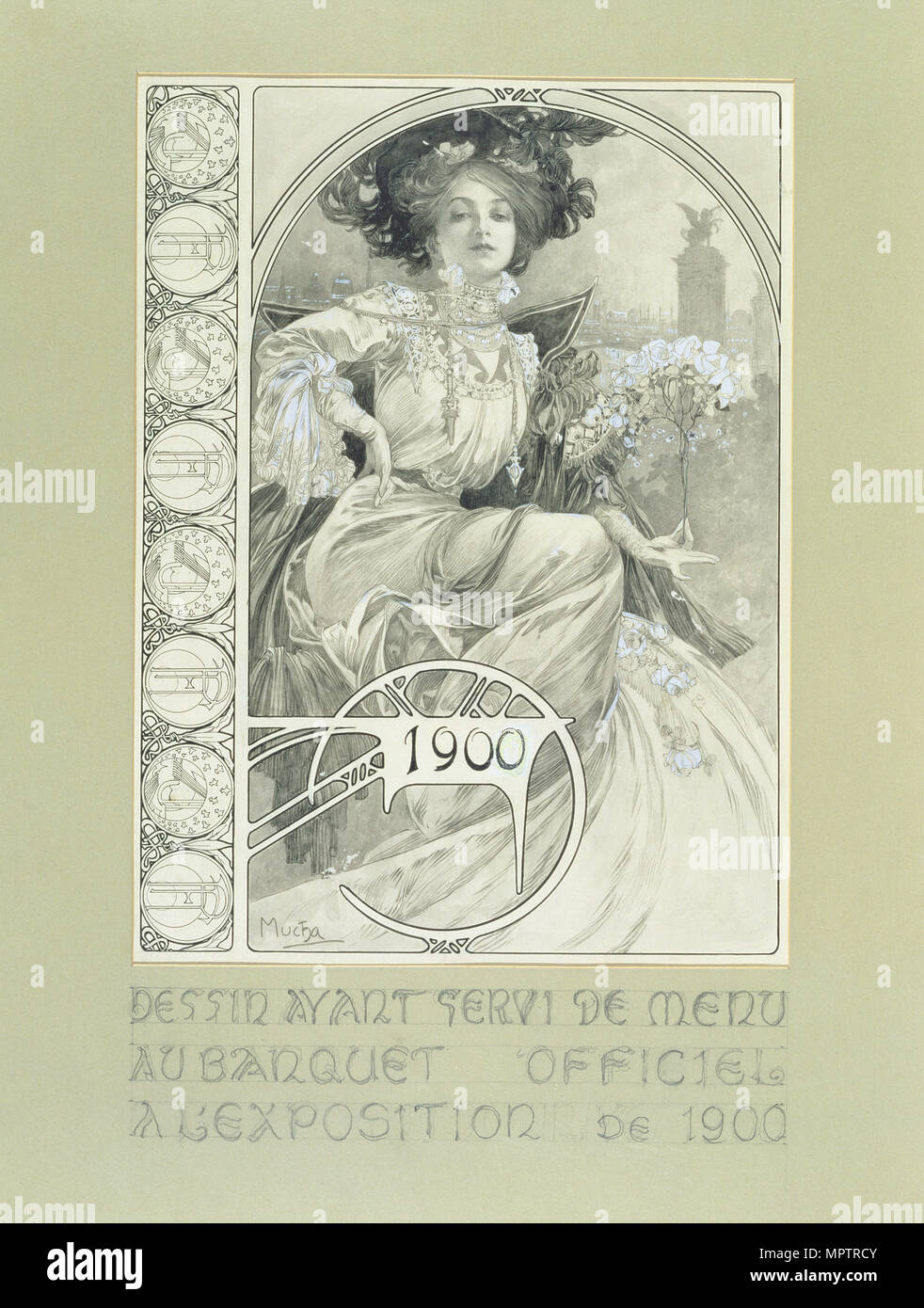Offizielle Bankett der Pariser Weltausstellung 1900. Design für das Menü. Stockfoto