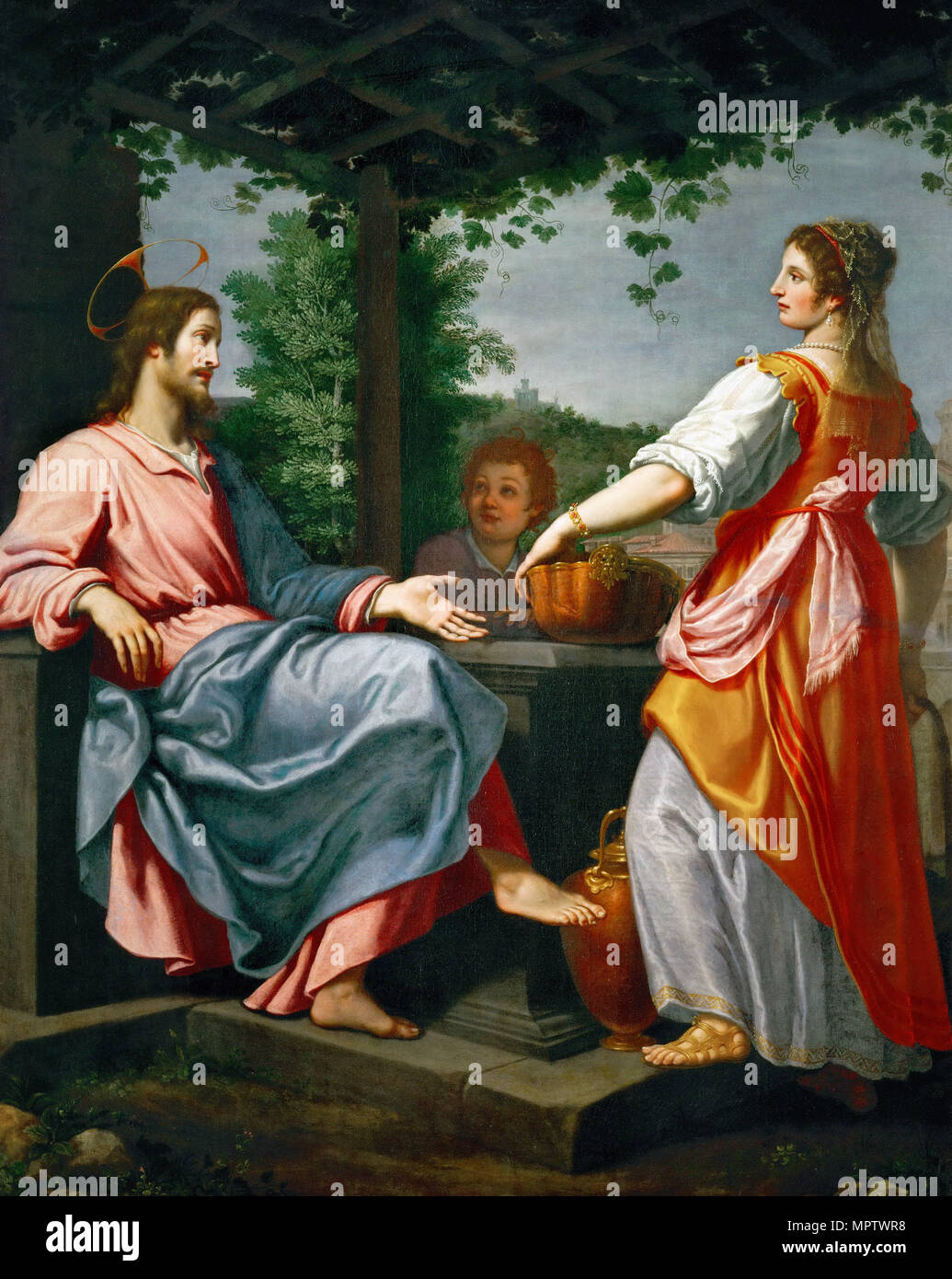 Christus und die Samariterin. Stockfoto