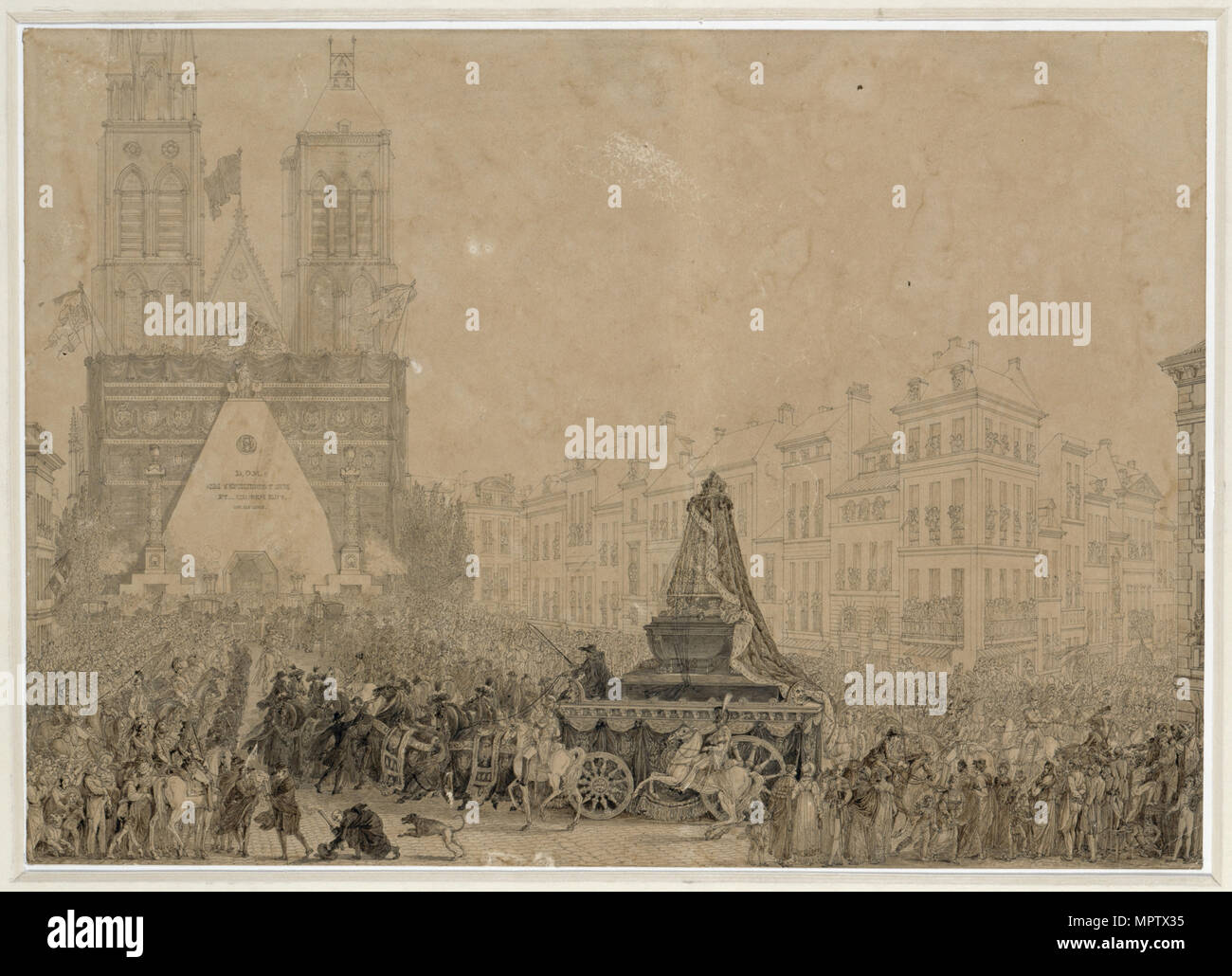 Ankunft der Trauerzug mit den Überresten von Ludwig XVI. und Marie-Antoinette in Saint-Denis Stockfoto