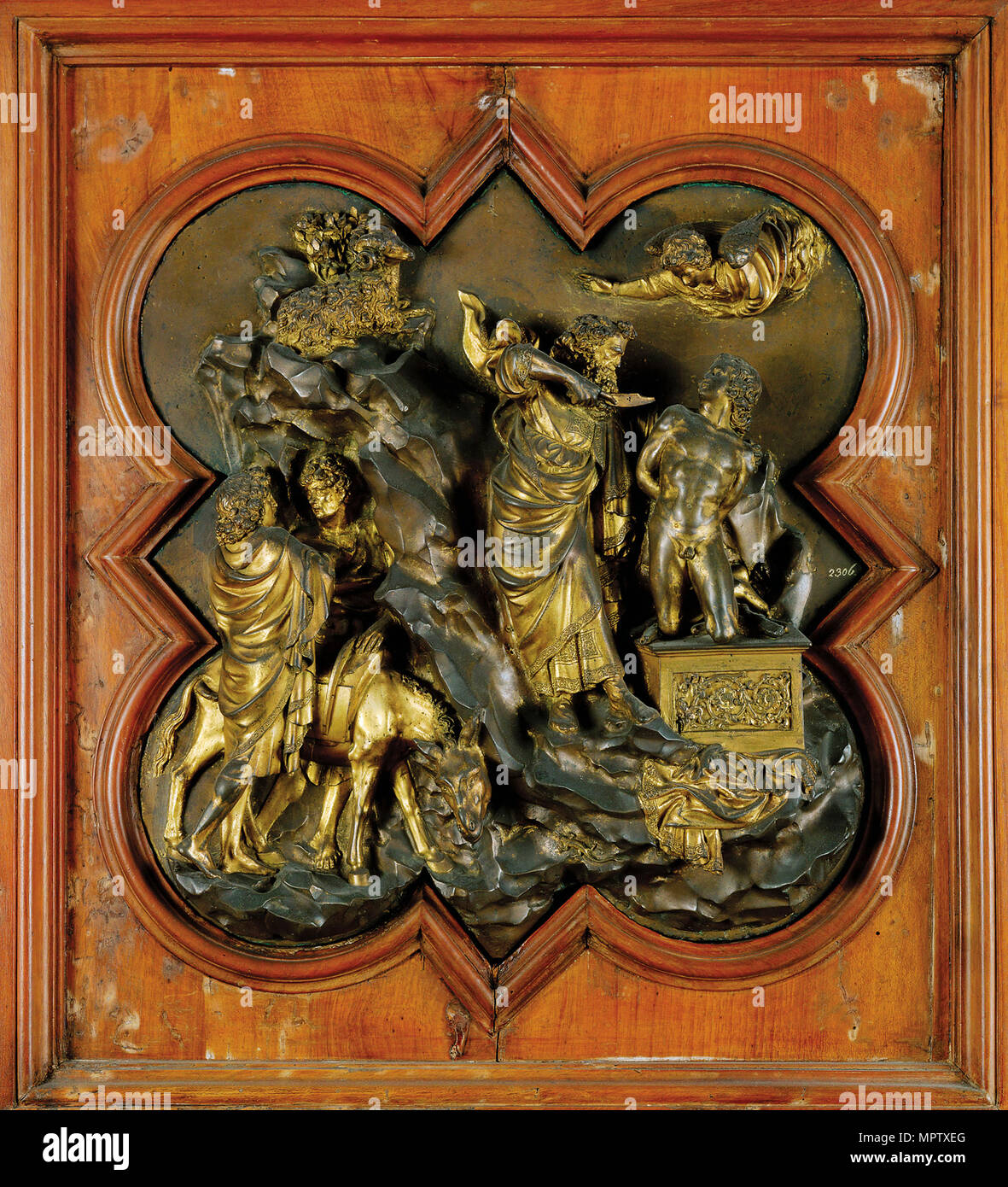 Die Opferung Isaaks. Panel für die Türen des Florentiner Baptisteriums. Stockfoto