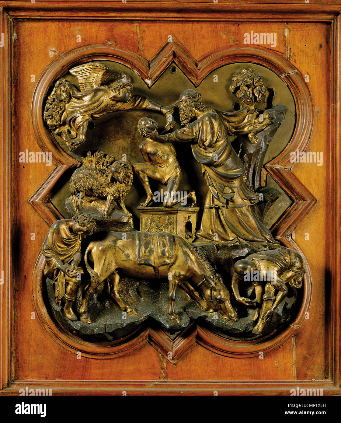 Die Opferung Isaaks. Panel für die Türen des Florentiner Baptisteriums. Stockfoto