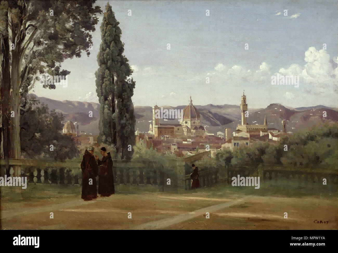 Blick auf Florenz von den Boboli-gärten, ca 1835-1840. Stockfoto